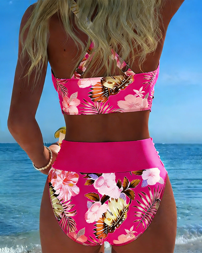 Jolina - Conjunto de bikini cruzado con estampado floral