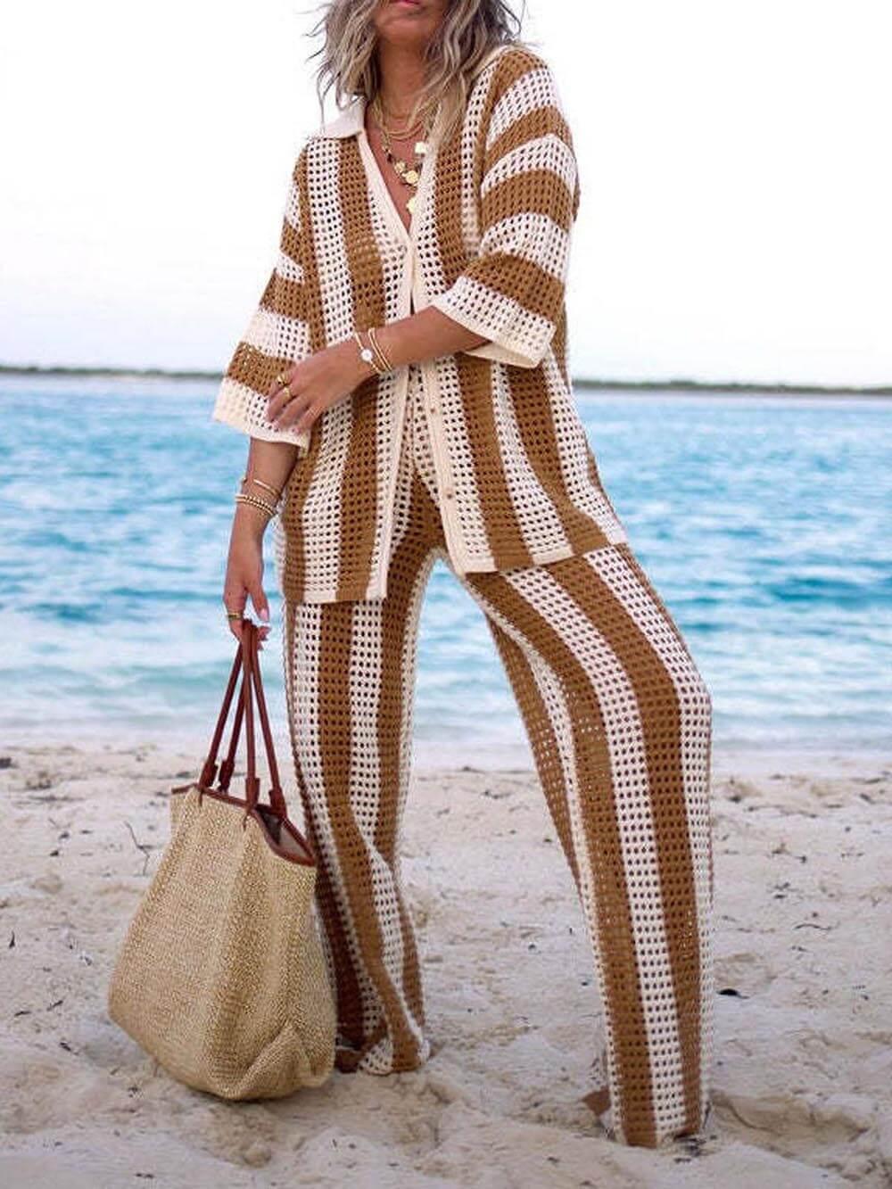 Conjunto de camisa a rayas y pantalones de pierna ancha Sienna