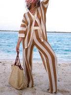 Conjunto de camisa a rayas y pantalones de pierna ancha Sienna