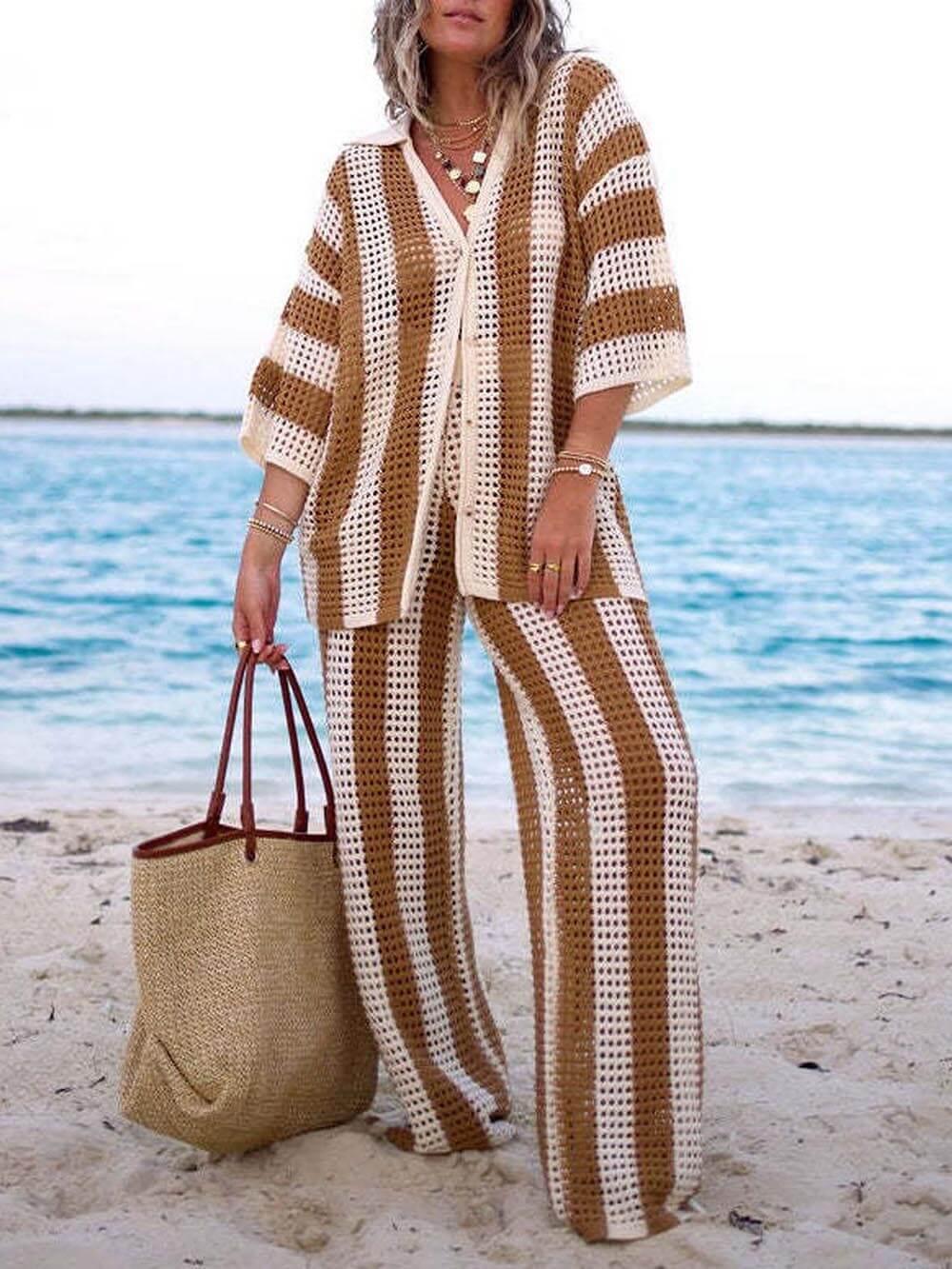 Conjunto de camisa a rayas y pantalones de pierna ancha Sienna
