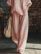 Conjunto de camisa con cuello en V y pantalones Samantha