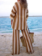 Conjunto de camisa a rayas y pantalones de pierna ancha Sienna