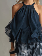 Sofia Conjunto de top con cuello halter y pantalones estampados de pierna ancha