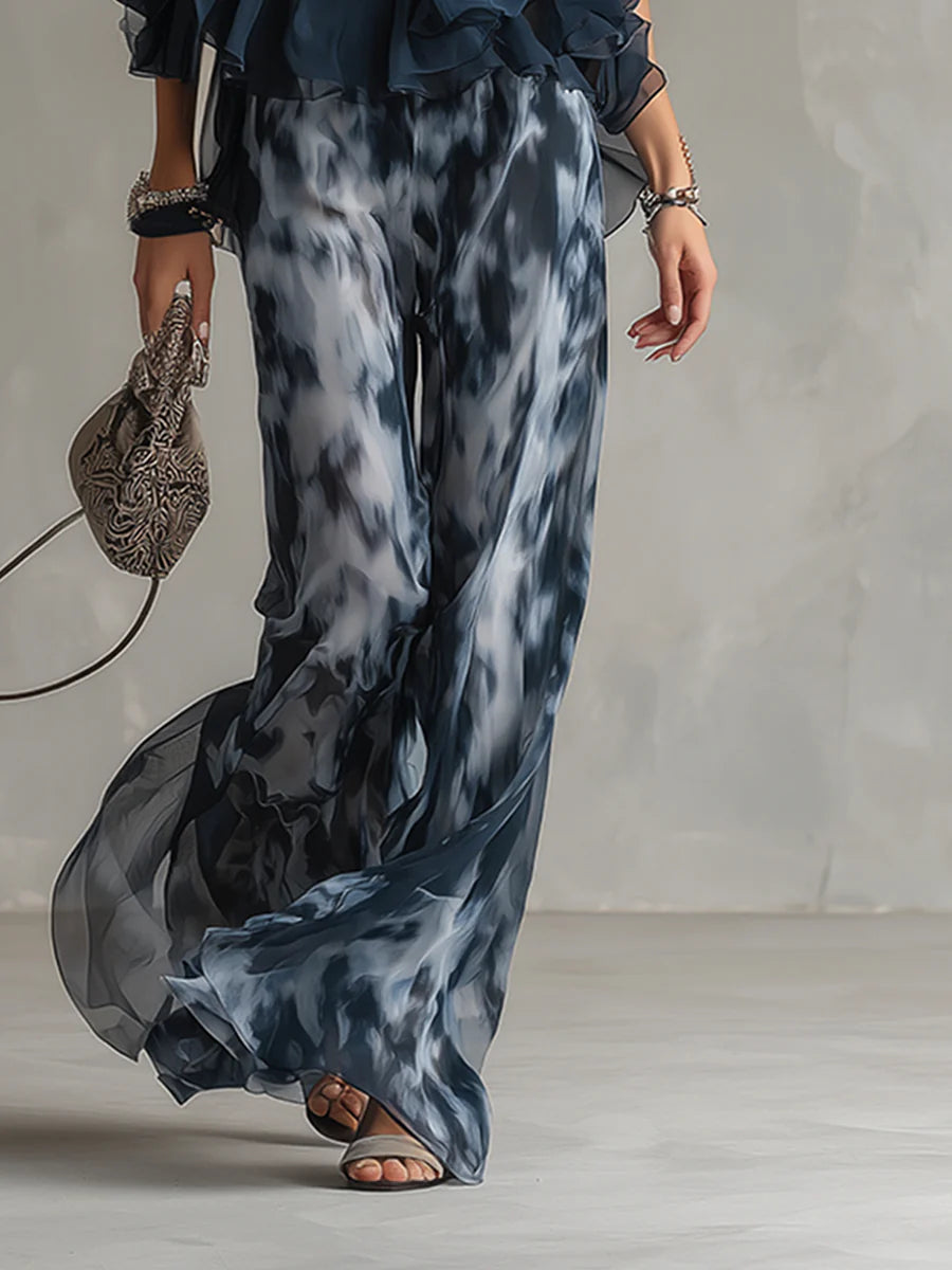 Sofia Conjunto de top con cuello halter y pantalones estampados de pierna ancha