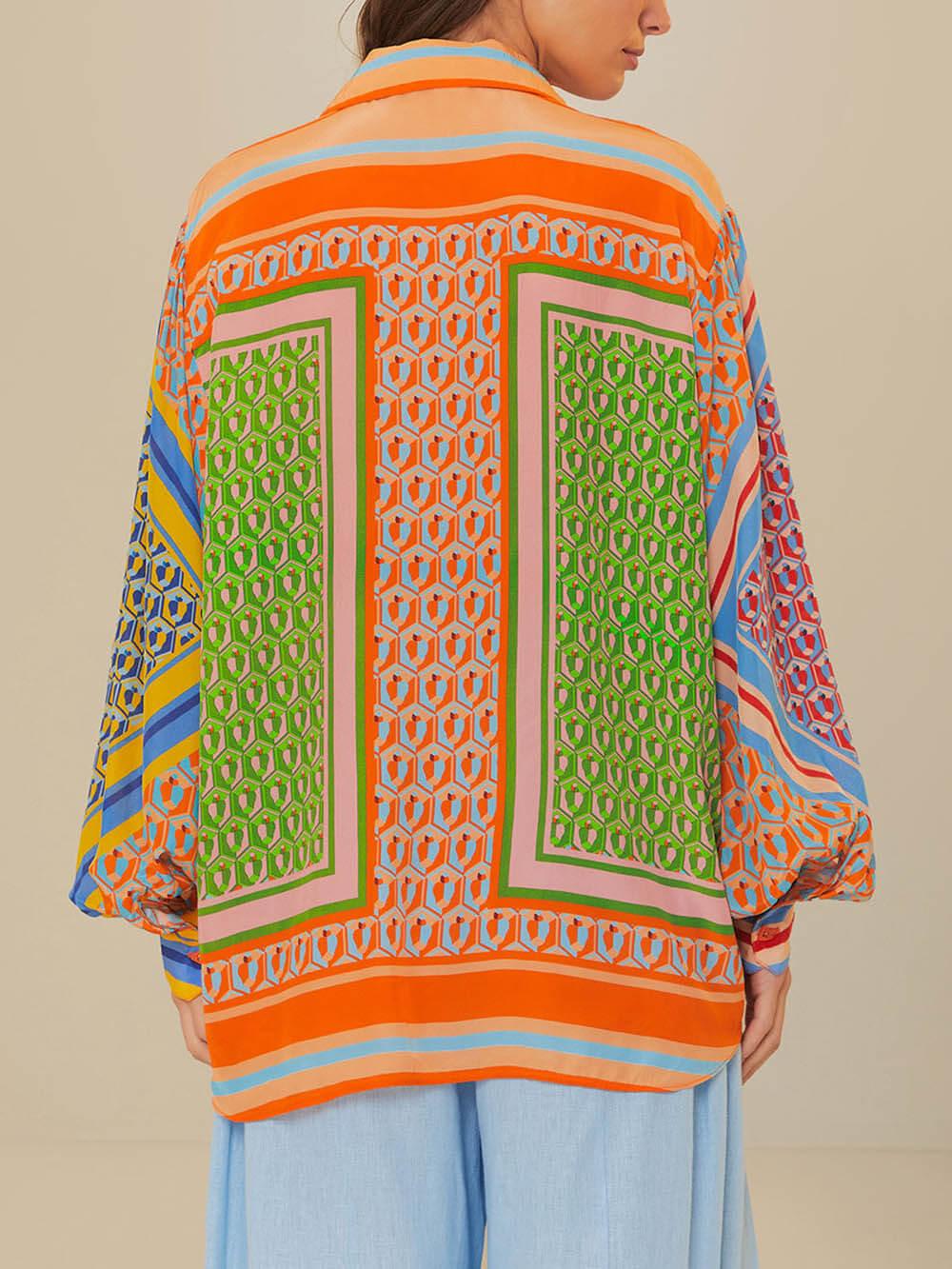 Camisa de mangas abullonadas Celeste