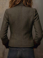Magdalene - Women’s Vintage Herringbone Contrast Trim Blazer