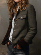 Magdalene - Women’s Vintage Herringbone Contrast Trim Blazer