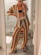 Conjunto de camisa a rayas y pantalones de pierna ancha Sienna