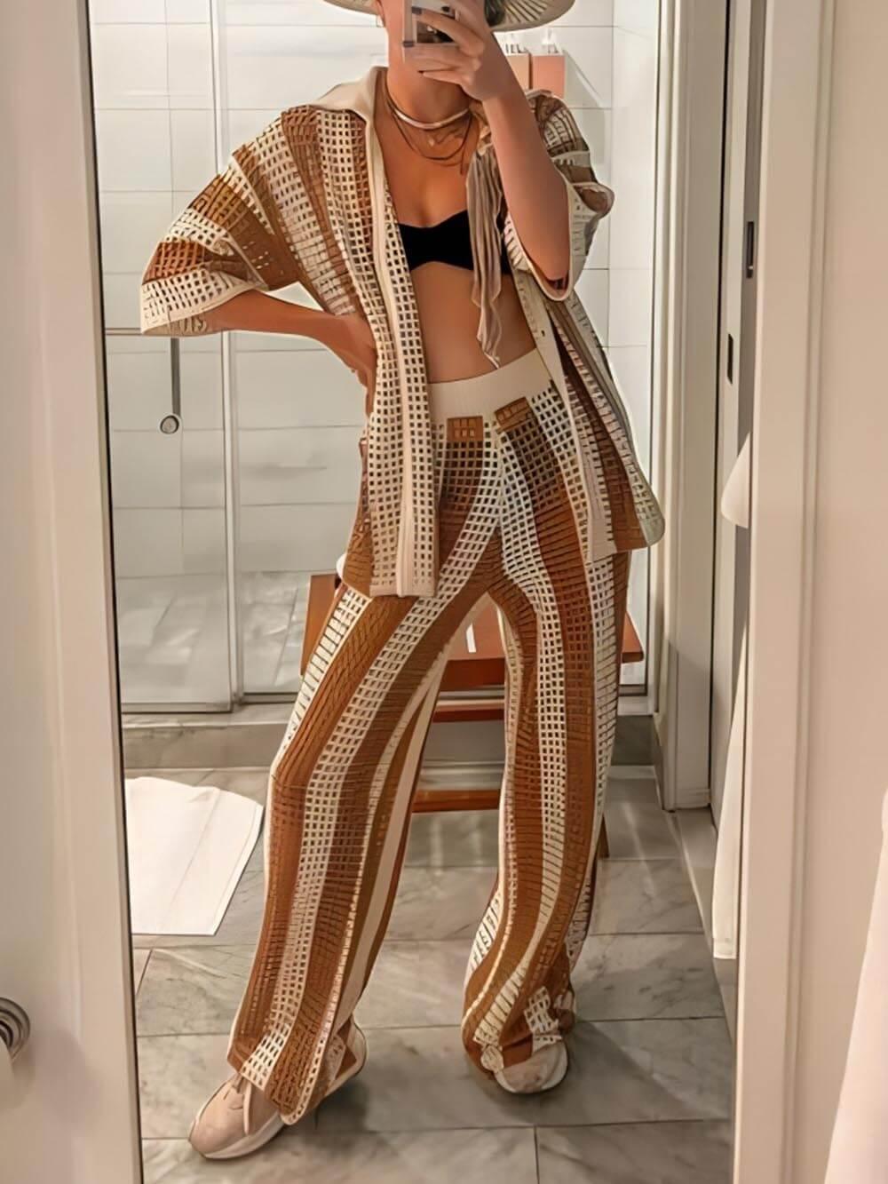 Conjunto de camisa a rayas y pantalones de pierna ancha Sienna