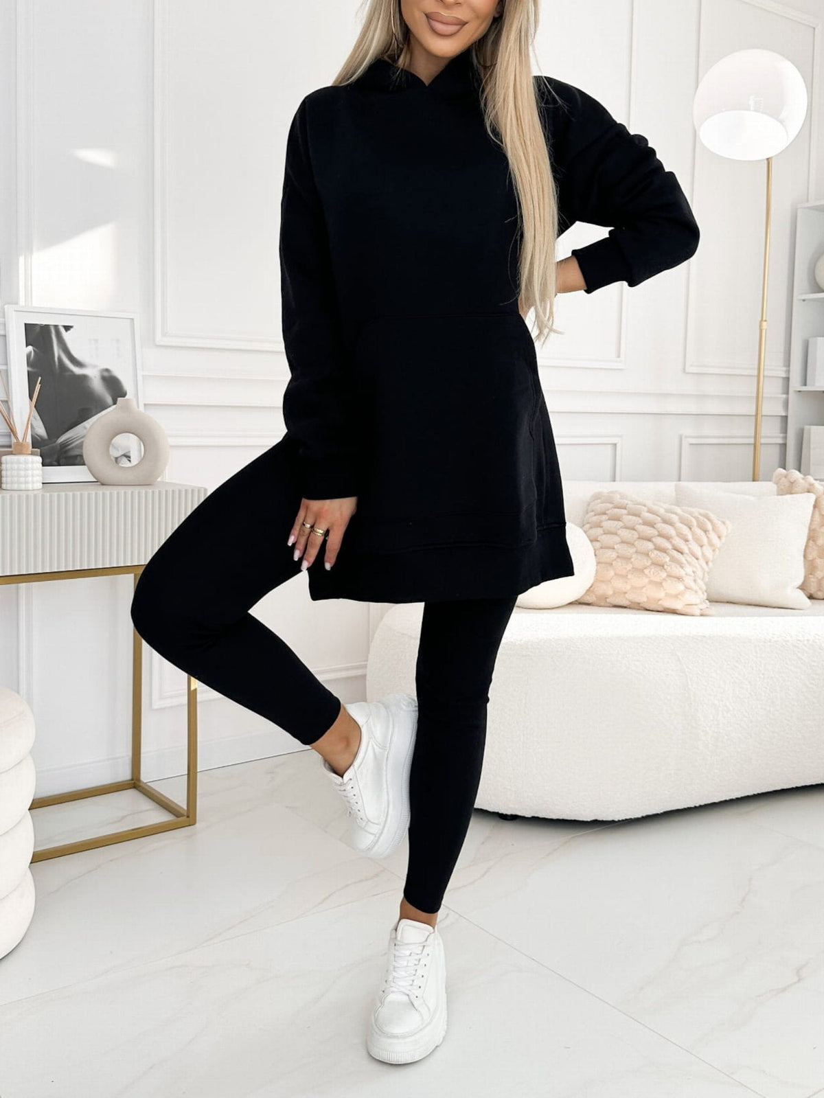 Conjunto de moletom com capuz e legging forrada de cor sólida Sienna