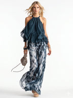 Conjunto elegante de duas peças em chiffon