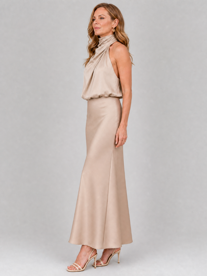 Nopal | Vestido midi drapeado sin mangas