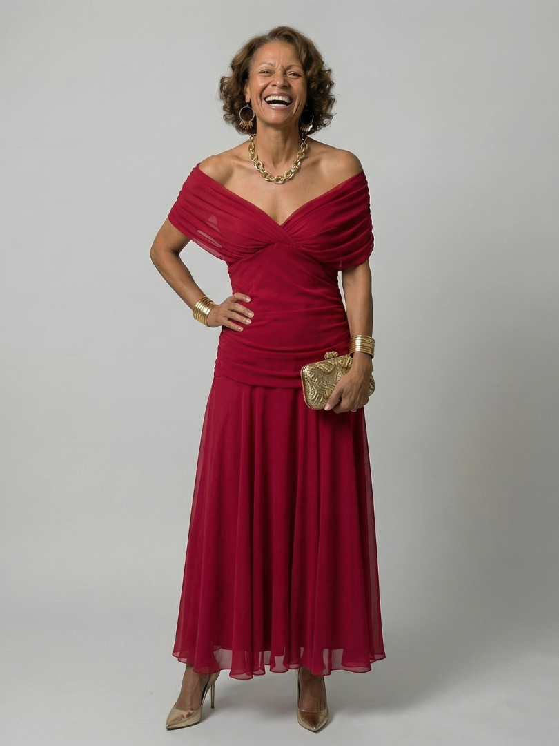 Calen | Vestidos midi fluidos com ombros descobertos