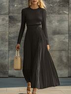 Charlotte ribbed knit top and pleated midi skirt set by Bennett and Lowe, featuring a stylish coordinated maxi dress look.