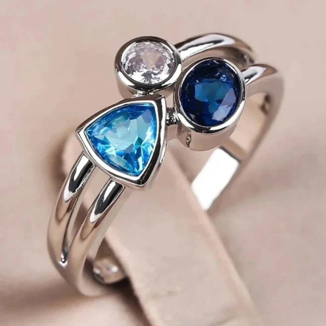 Anillo vintage de cristal azul