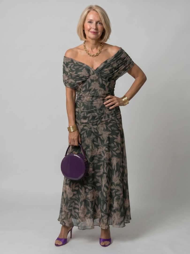 Calen | Vestido fluido midi ombro a ombro