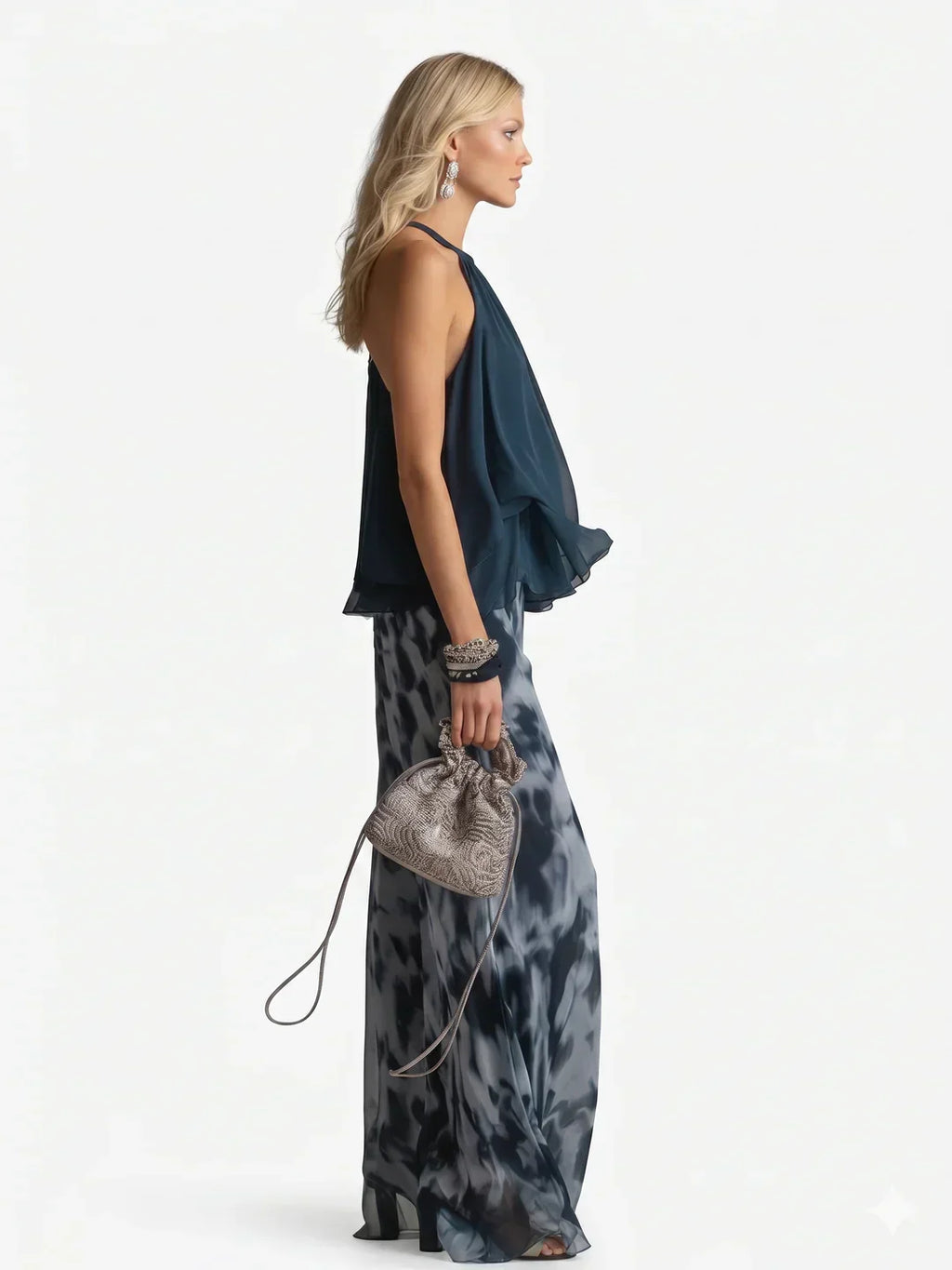 Conjunto elegante de duas peças em chiffon
