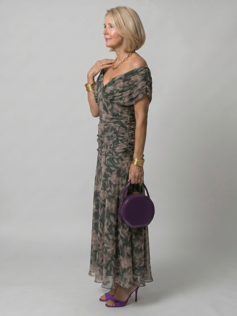 Calen | Vestido fluido midi ombro a ombro