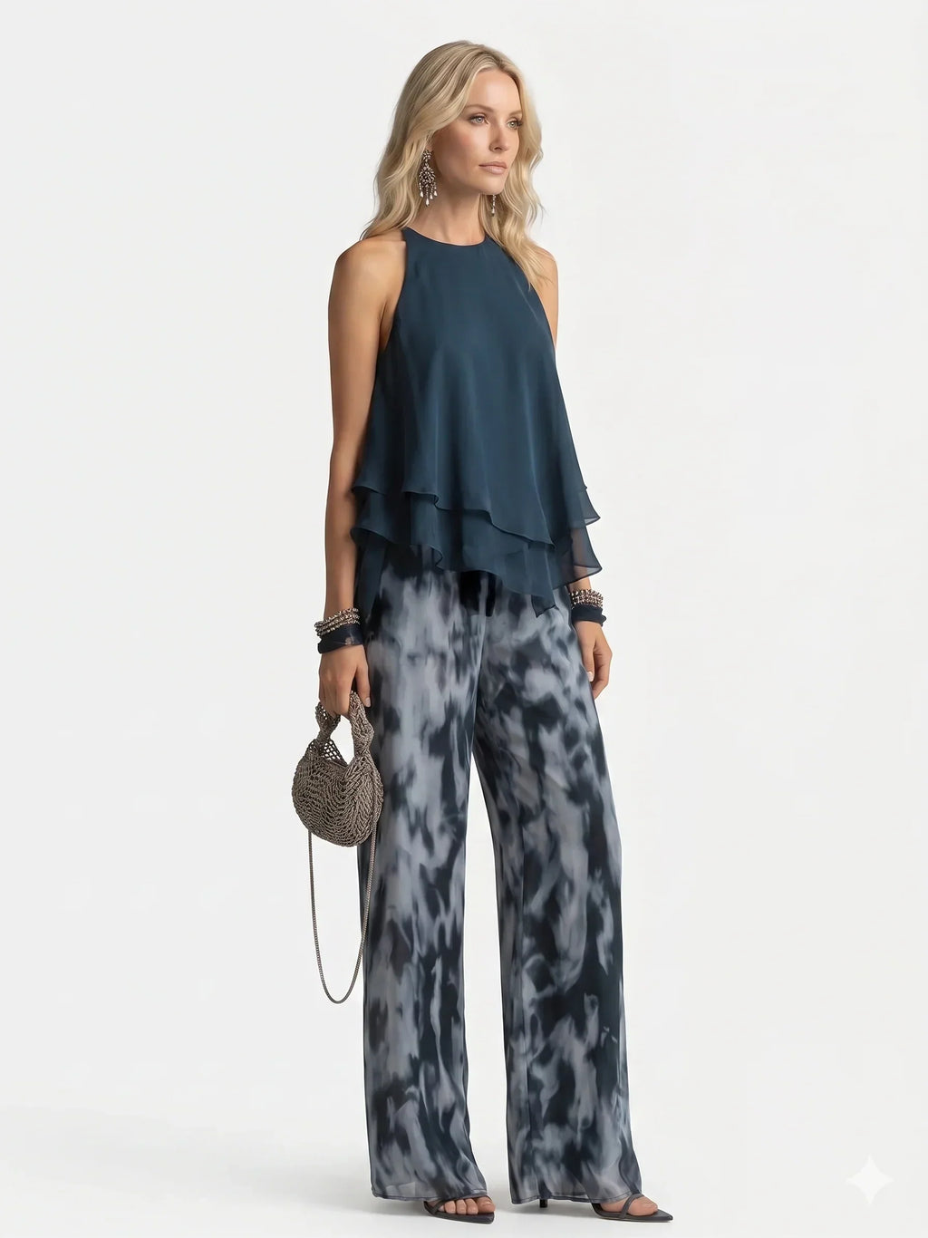 Conjunto elegante de duas peças em chiffon