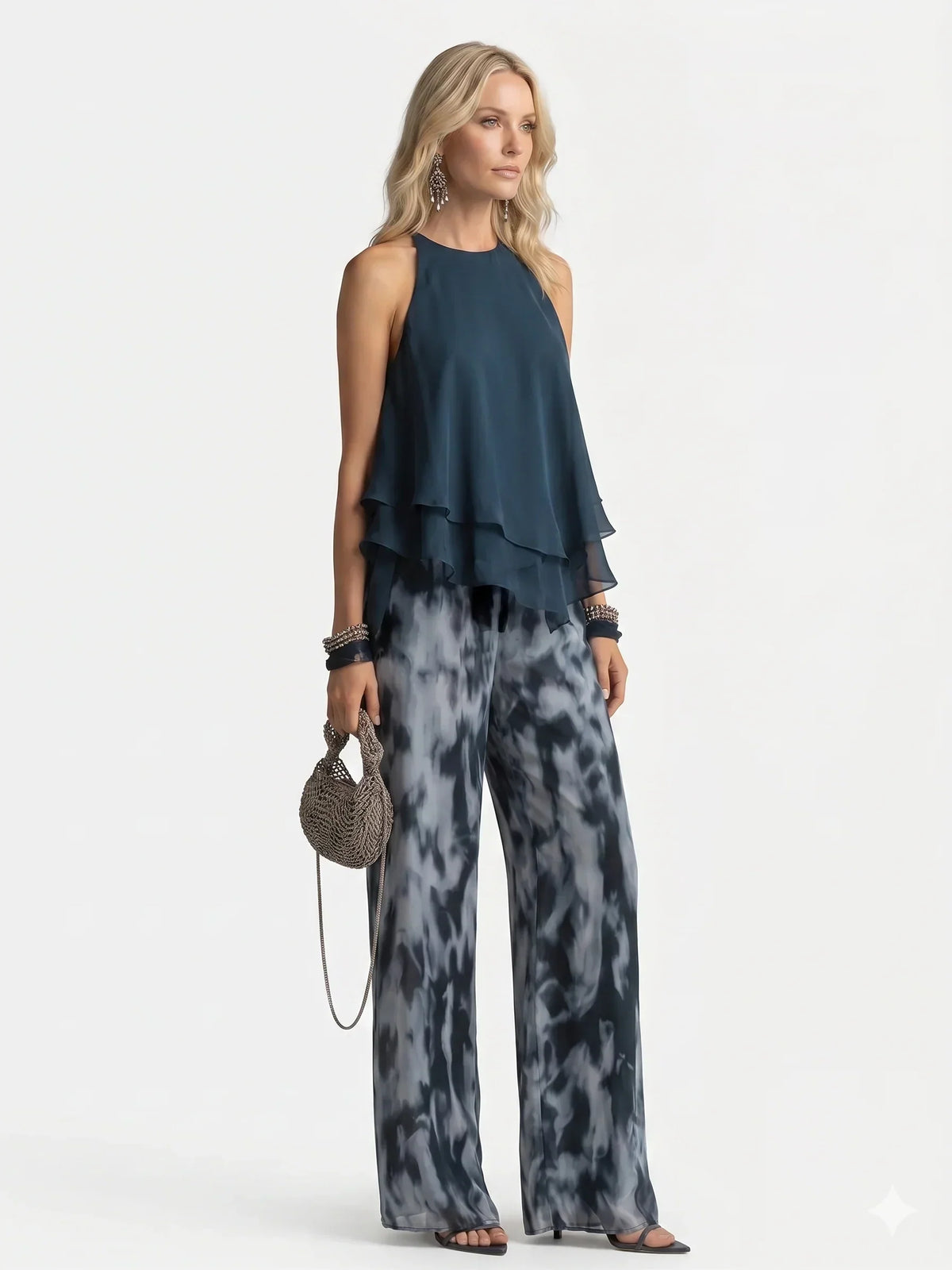 Conjunto elegante de duas peças em chiffon