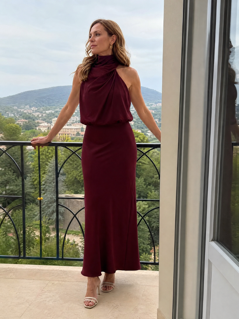 Nopal | Vestido midi drapeado sin mangas