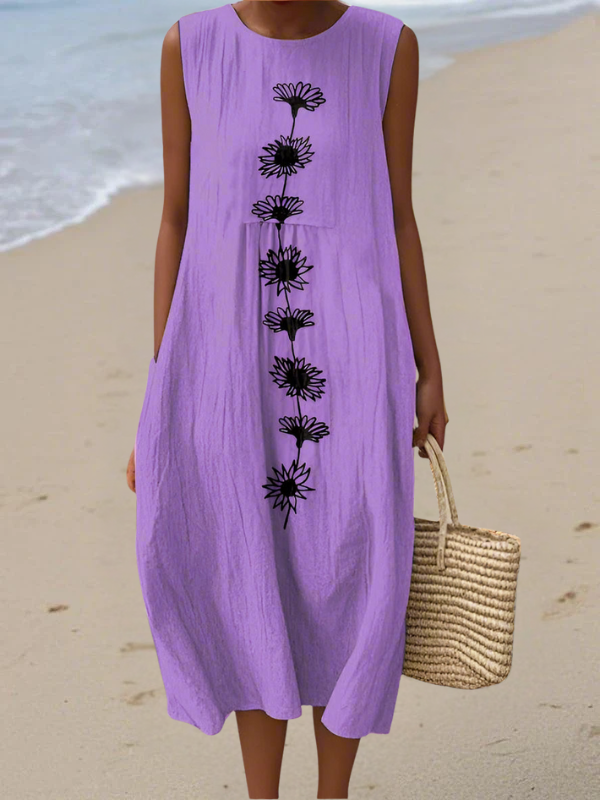 Vestido midi com flores violetas Emma