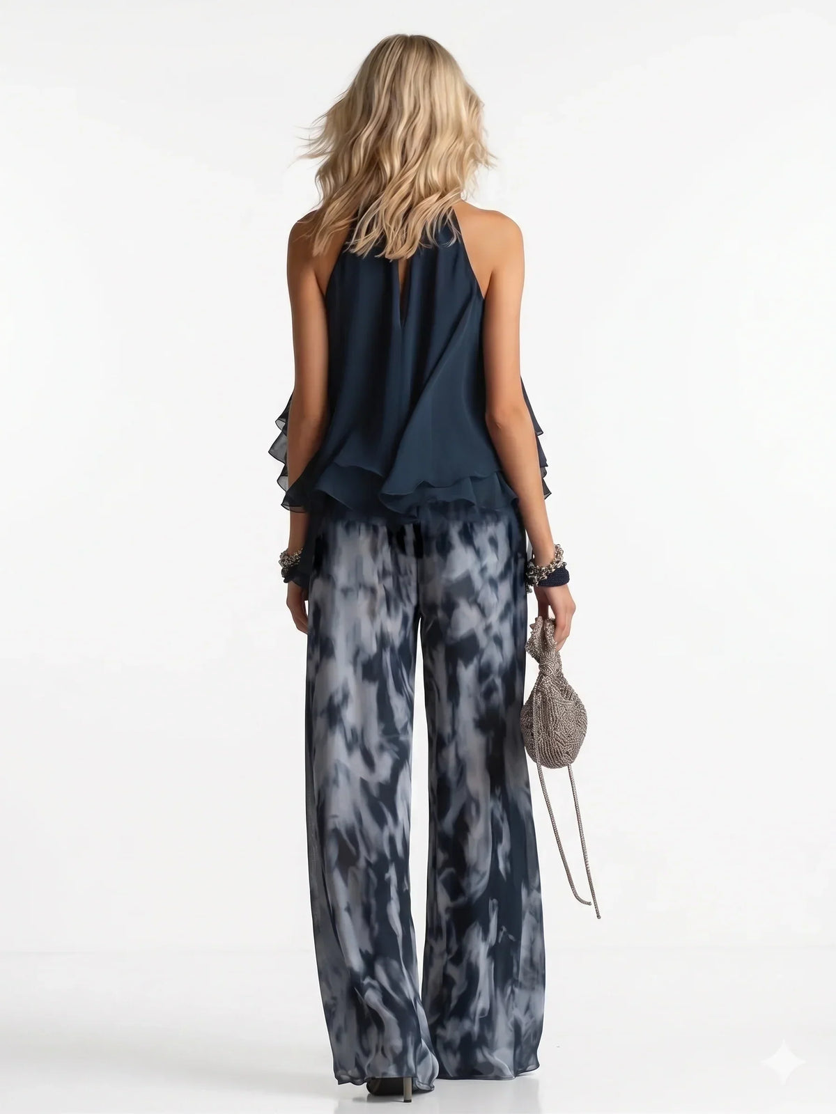 Conjunto elegante de duas peças em chiffon
