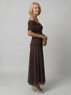 Calen | Vestido fluido midi ombro a ombro