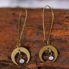 Vintage Bohemian Style Distressed Moon Shaped Design Dangle Earrings