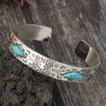 Vintage Bohemian Western Totem Engraved Inlaid Turquoise Bracelet