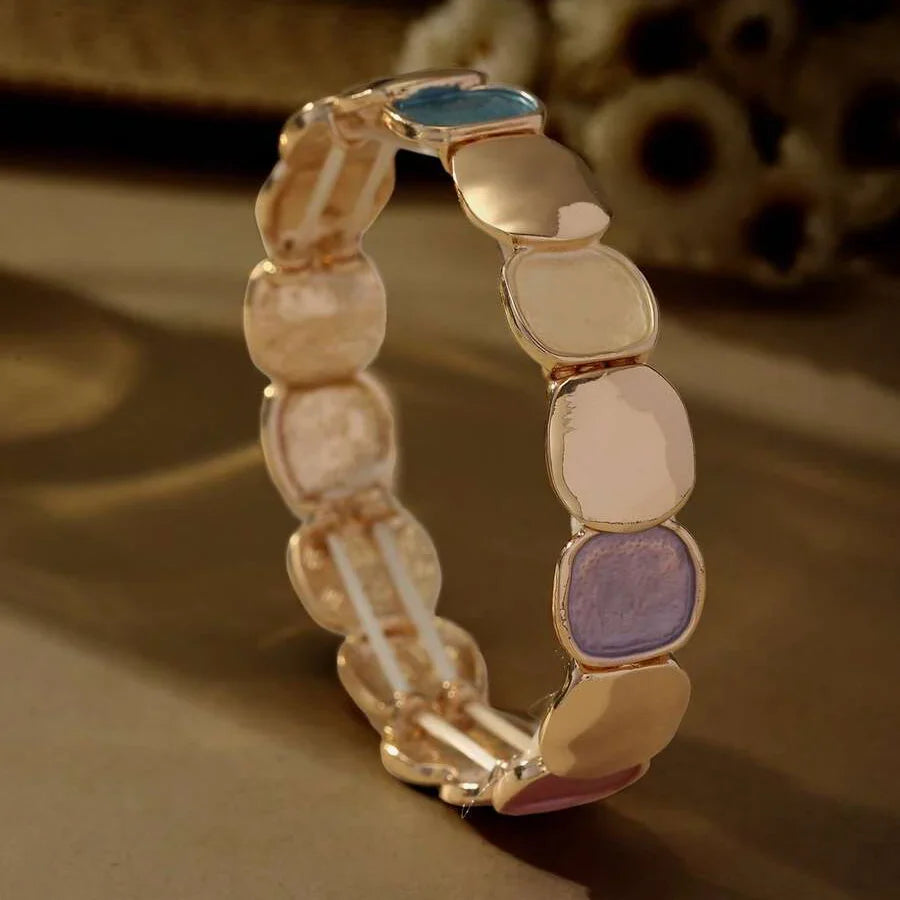 Elegant Oval Glossy & Matte Design Elastic Zinc Alloy Bracelet