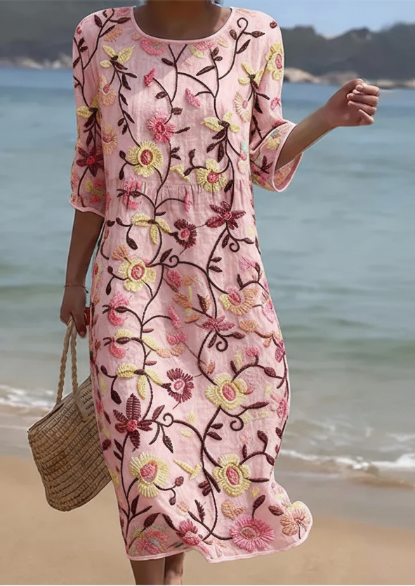 Rebecca em cor-de-rosa | Vestido feminino com padrão floral