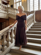 Calen | Vestido fluido midi ombro a ombro