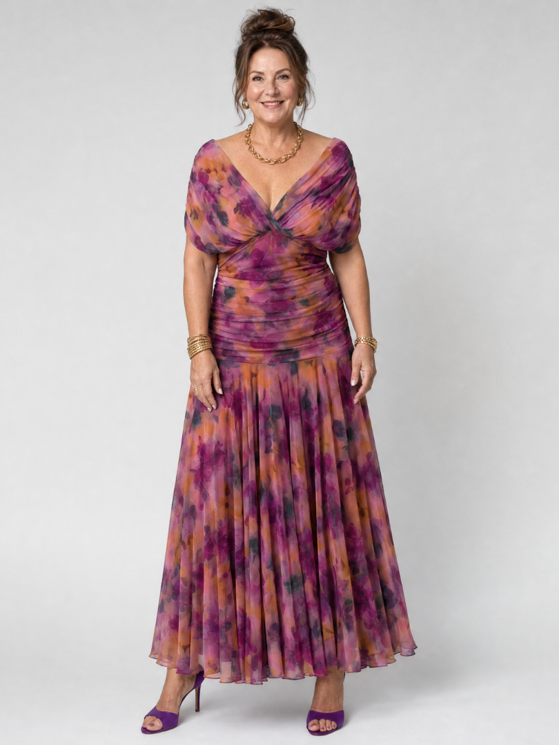 Calen | Vestido fluido midi ombro a ombro