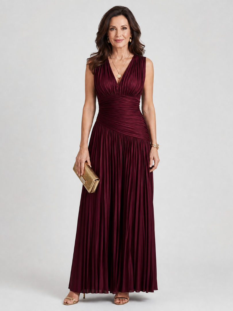 Lemar | Vestido midi plisado sin mangas con cuello en V