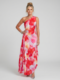 Taya | Vestido midi com corpete plissado e um ombro descoberto