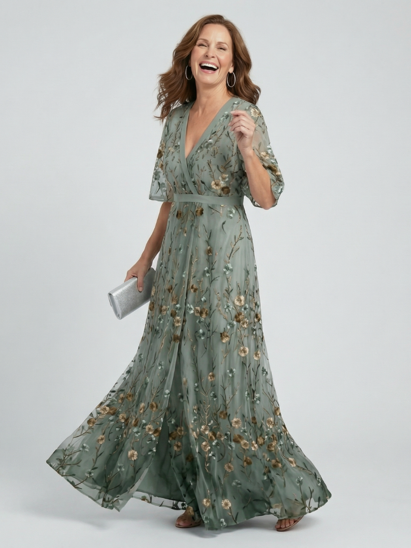 Selora | Vestido longo esvoaçante com flores e decote frente única