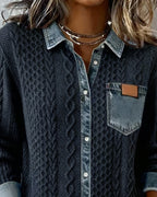Camisa de manga larga con patchwork vaquero