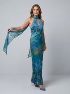 Juniper | Vestido largo halter sin mangas con abertura en forma de lágrima