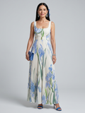 Ophelia | Vestido midi floral sem mangas e com decote quadrado