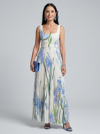 Ophelia | Vestido midi floral sem mangas e com decote quadrado