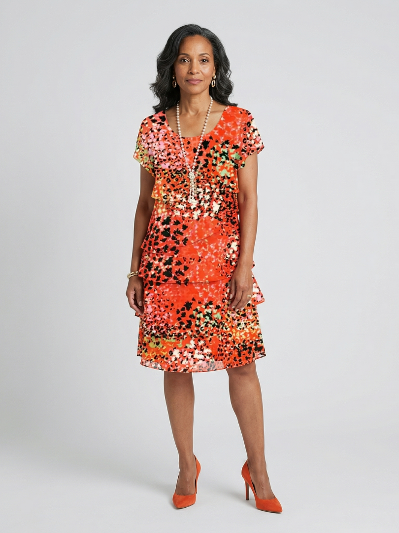 Evania | Vestido moteado escalonado hasta la rodilla
