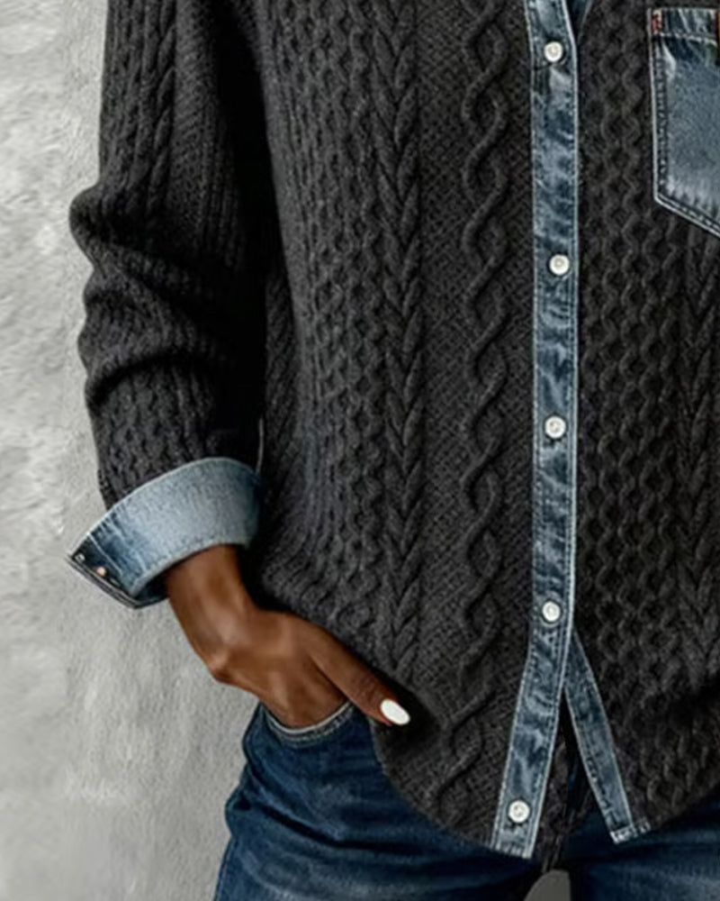Camisa de manga larga con patchwork vaquero