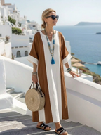 Calindra | Vestido longo soltinho com mangas curtas e blocos de cores