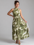 Olivia | Vestido midi estampado com cintura franzida e padrão abstrato