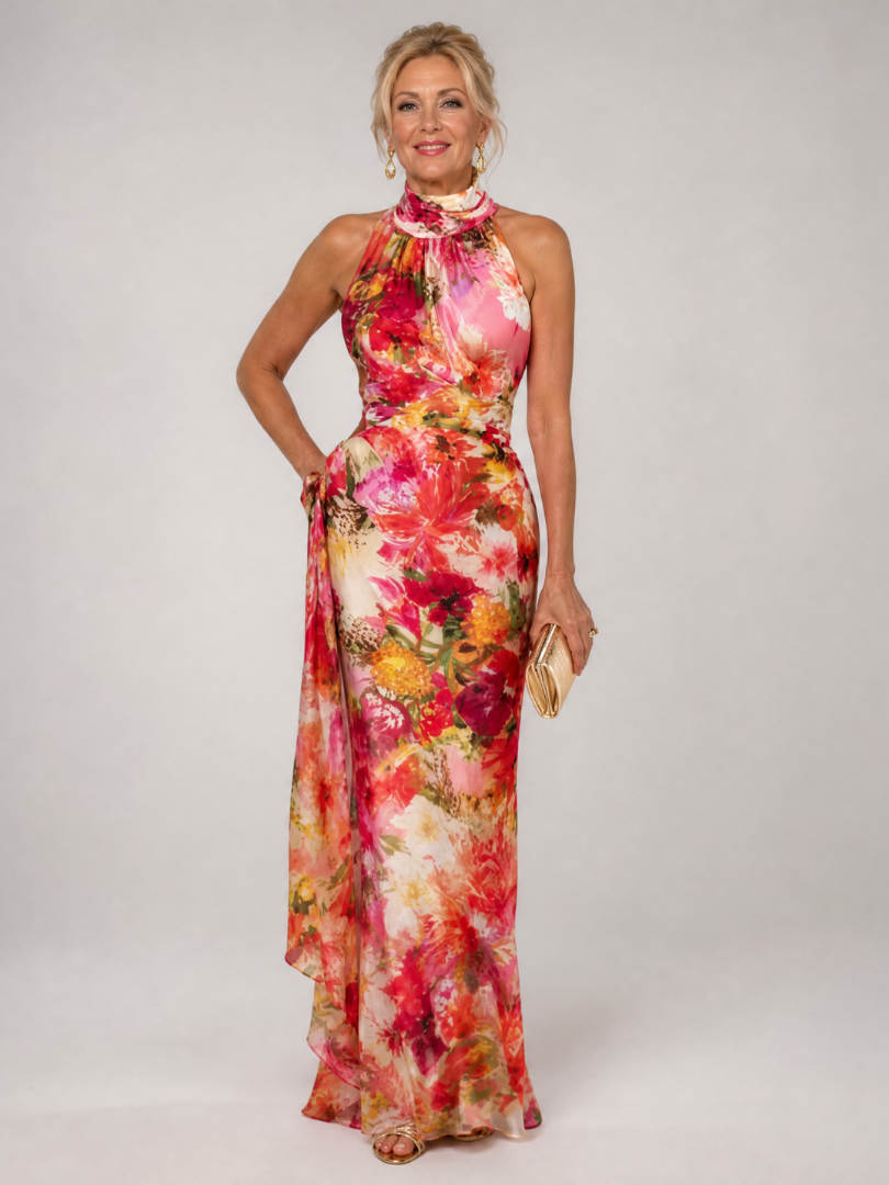 Elisabetta | Vestido largo con cuello halter y estampado floral