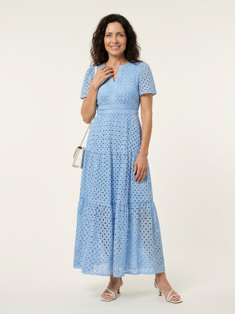 Brielle | Vestido midi em camadas com decote em V e mangas curtas