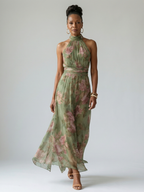 Mirelle | Vestido midi franzido com decote halter