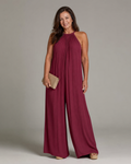 Sylvara | Mono holgado de pierna ancha con cuello halter plisado