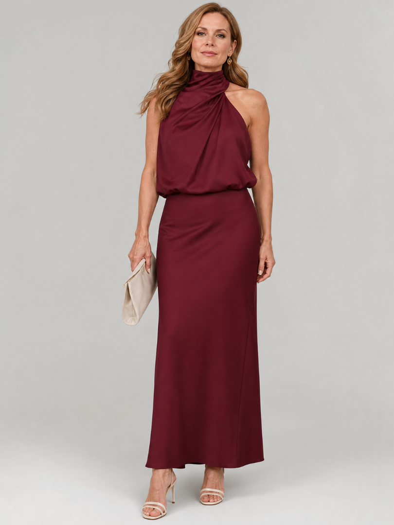 Nopal | Vestido midi drapeado sin mangas